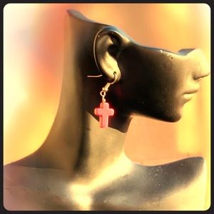 Pink Cross Dangle Earrings